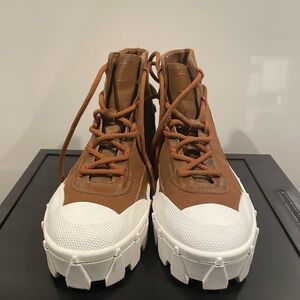 Schultz Brown and White High-Top Sneakers/Booties. Size 8.5